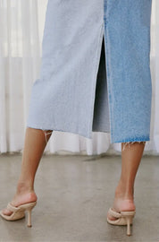 Colour Block Long Denim Skirt - Blue Sky Fashions & Lingerie