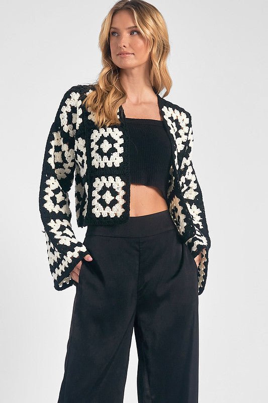 Crochet sweater cardigan - black/white - Blue Sky Clothing & Lingerie