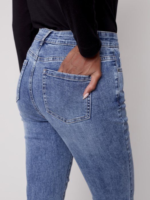 Embroidered bottom slim fit jeans - medium blue - Blue Sky Clothing & Lingerie