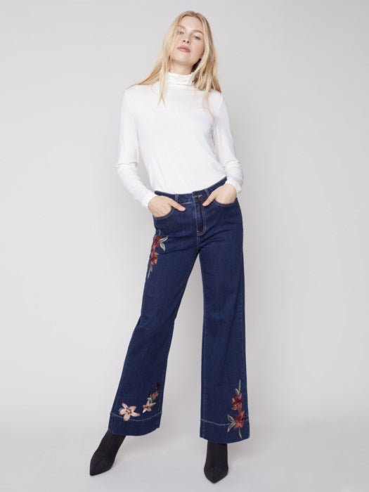 Embroidered Flare Jeans - indigo - Blue Sky Clothing & Lingerie