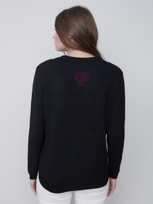 Embroidered Hearts Sweater - black - Blue Sky Clothing & Lingerie