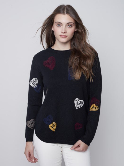 Embroidered Hearts Sweater - black - Blue Sky Clothing & Lingerie
