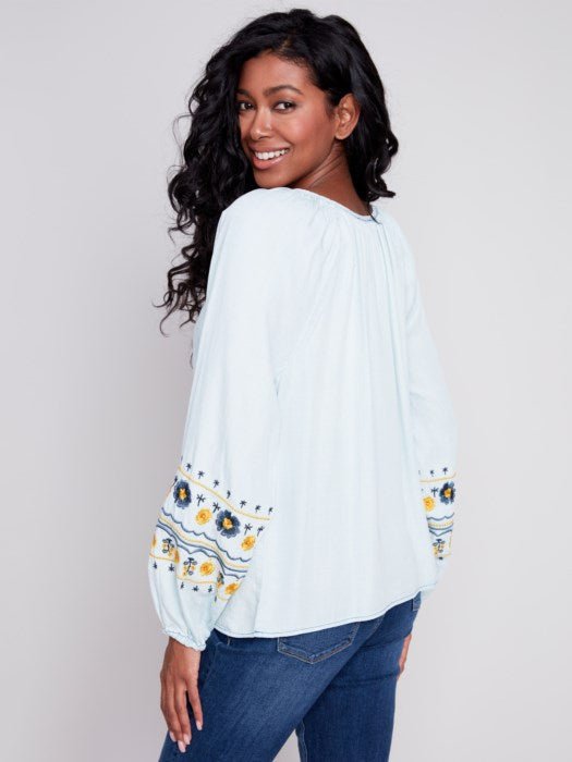 Embroidered Tencel Blouse by Charlie B - Blue Sky Fashions & Lingerie
