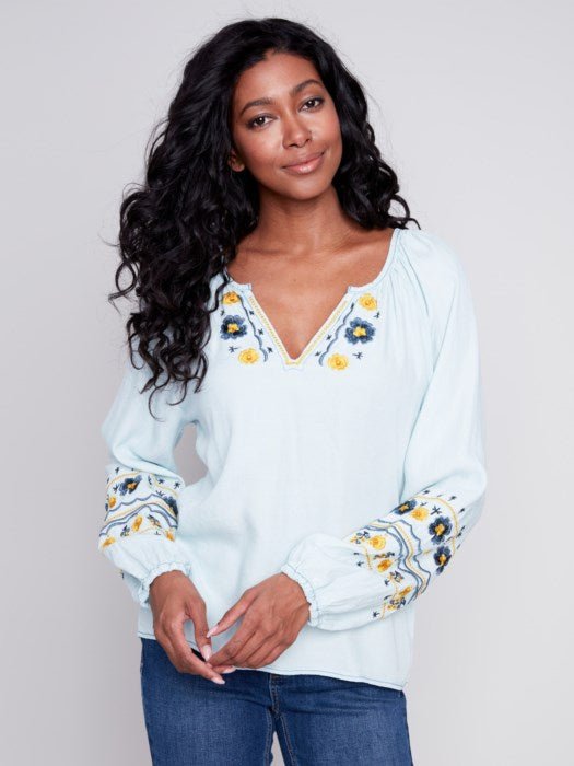 Embroidered Tencel Blouse by Charlie B - Blue Sky Fashions & Lingerie