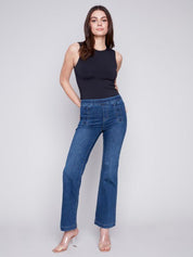 Flare Jeans with Decorative Buttons - indigo - Blue Sky Fashions & Lingerie