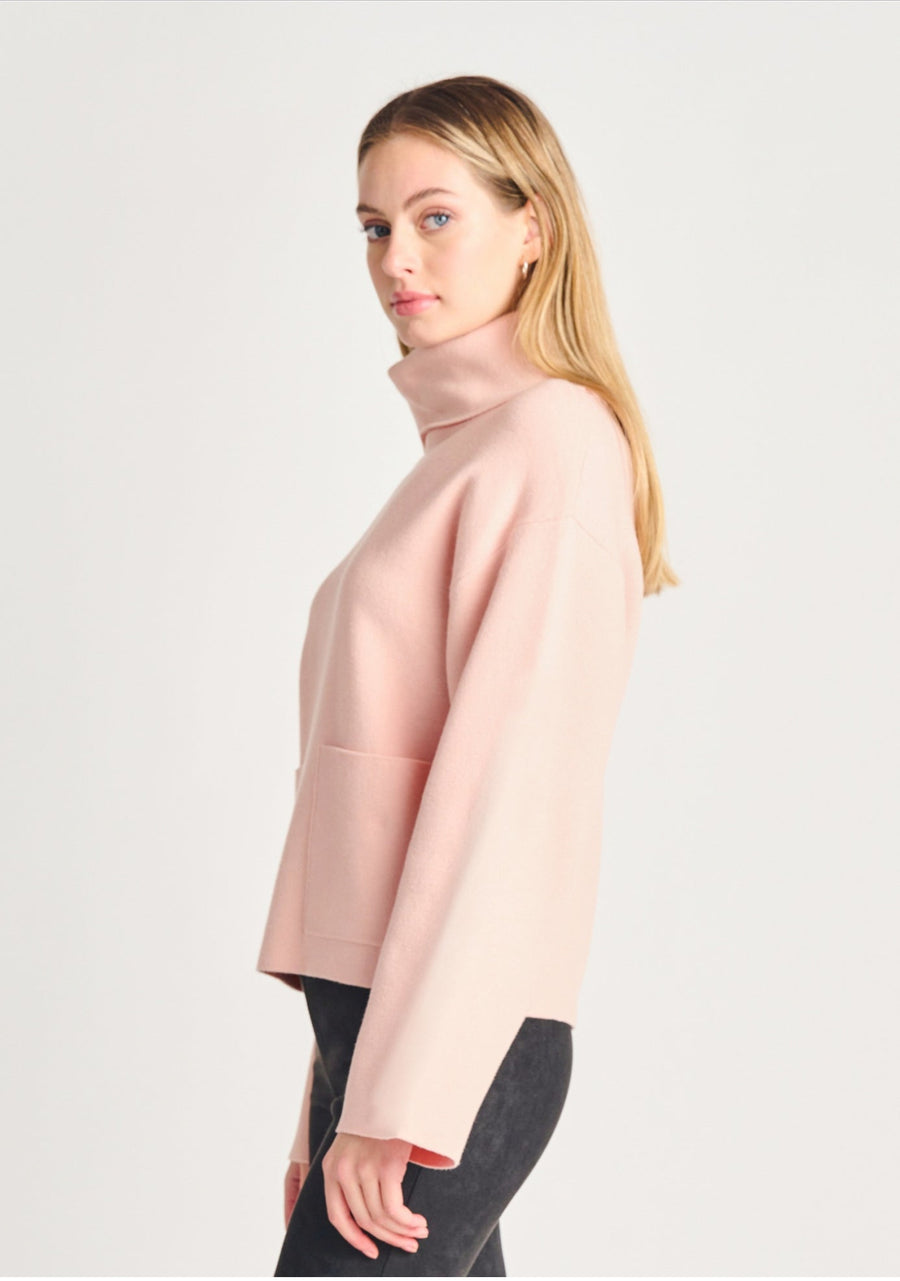 Funnel neck Patch pocket Sweater - peachy blush - Blue Sky Fashions & Lingerie