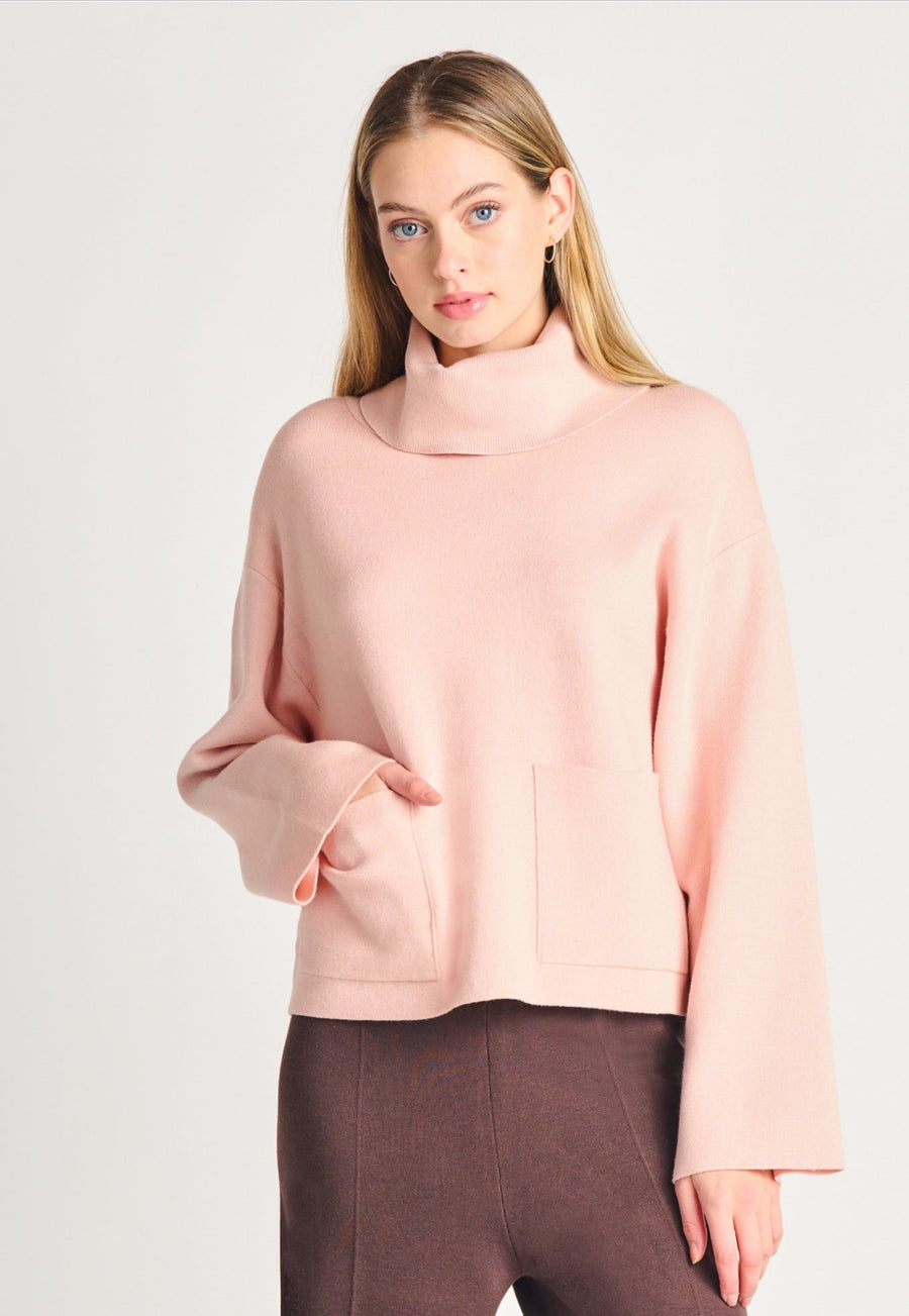 Funnel neck Patch pocket Sweater - peachy blush - Blue Sky Fashions & Lingerie