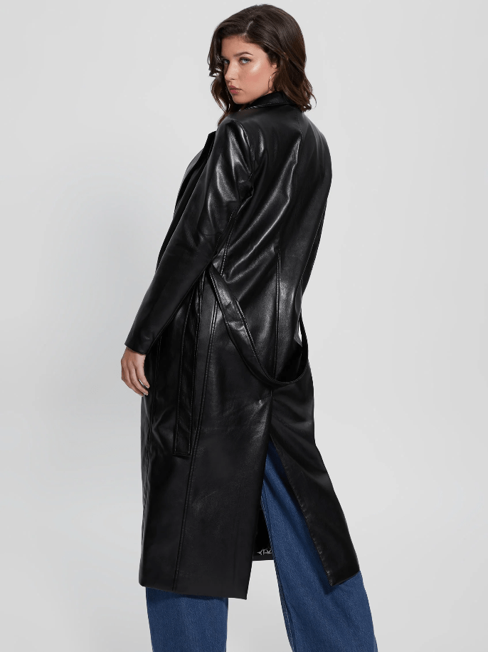 Gea faux leather trench coat - jet black - Blue Sky Clothing & Lingerie