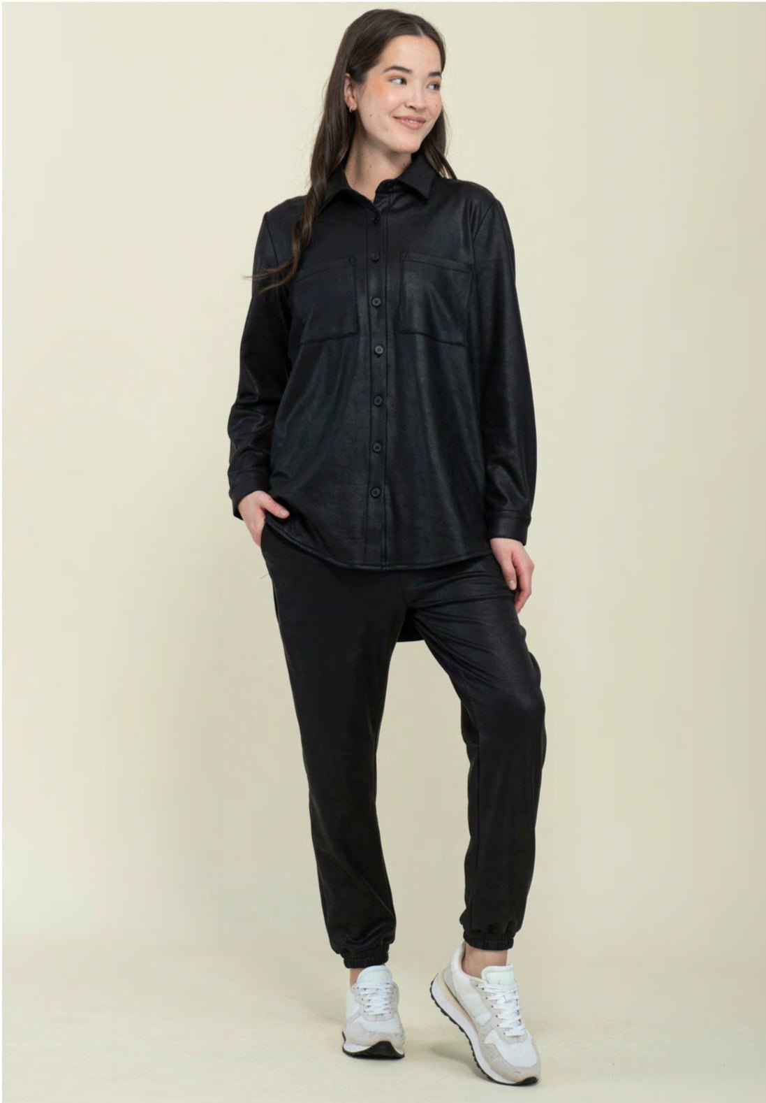 Harper Oversize faux leather shirt - black - Blue Sky Clothing & Lingerie