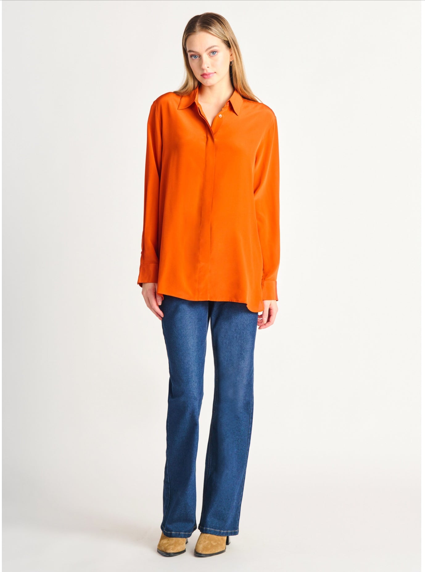 Hidden placket button front blouse - burnt orange - Blue Sky Clothing & Lingerie