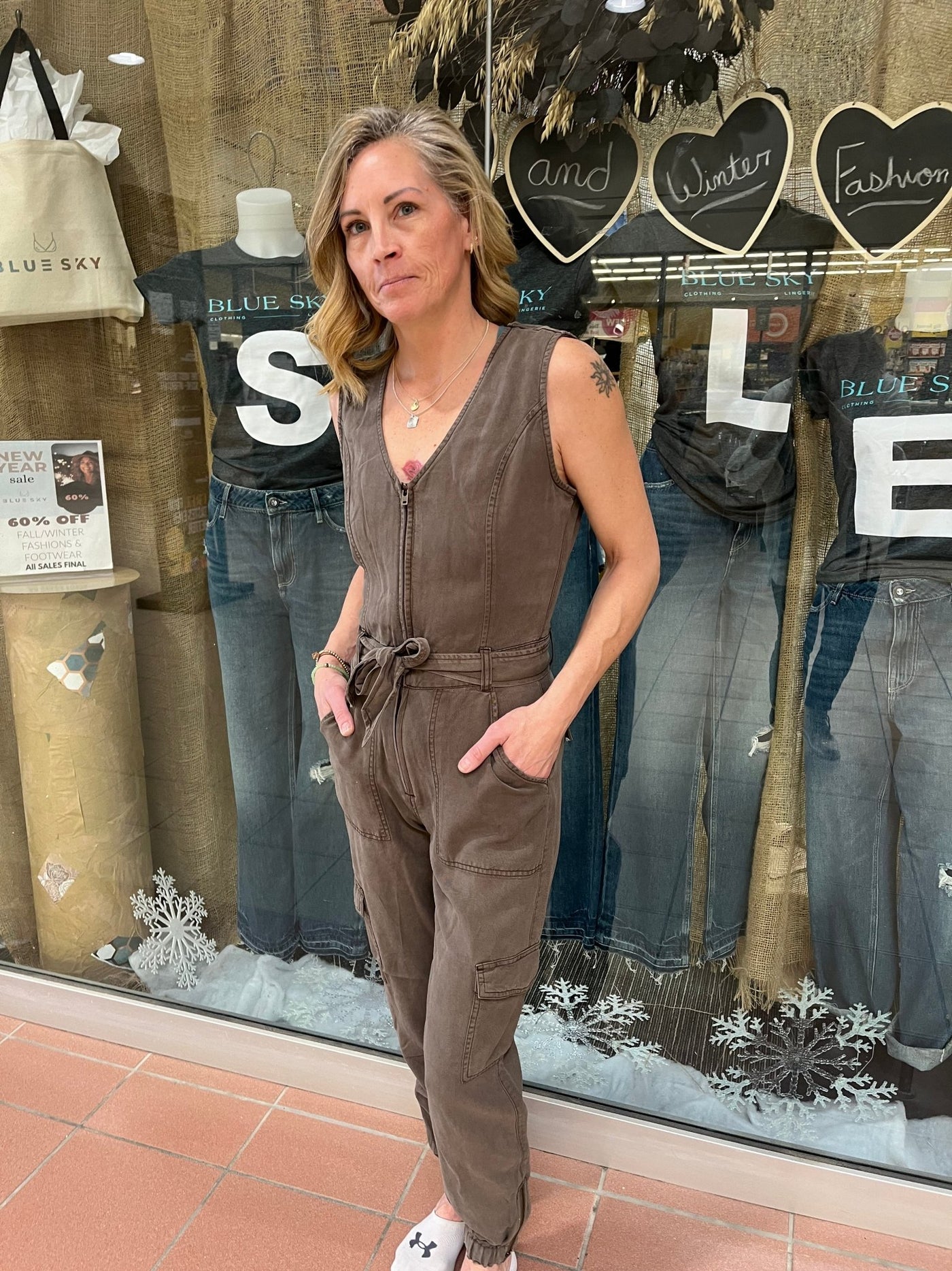 Indy Tencel Jumpsuit by Guess - Military Brown - Blue Sky Fashions & Lingerie