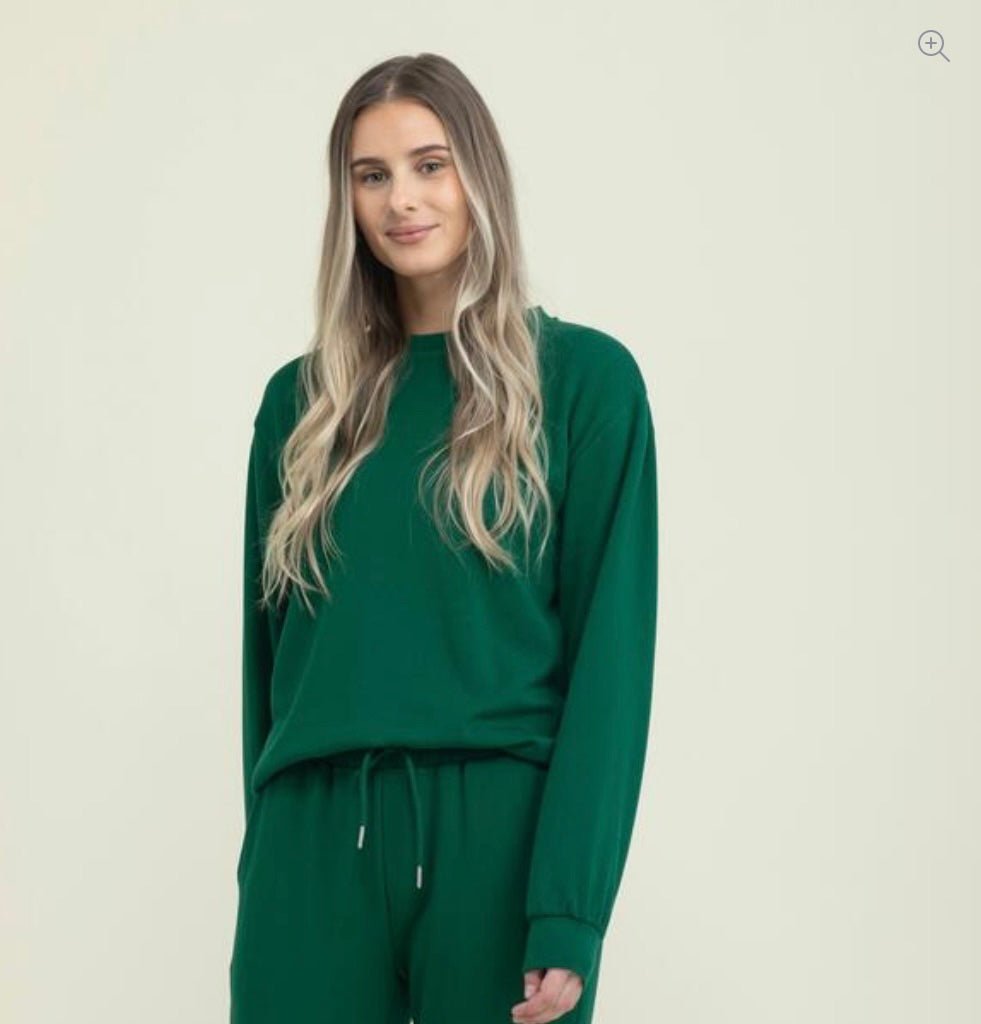 Jenna Luxe Fleece Crew neck - Evergreen - Blue Sky Clothing & Lingerie