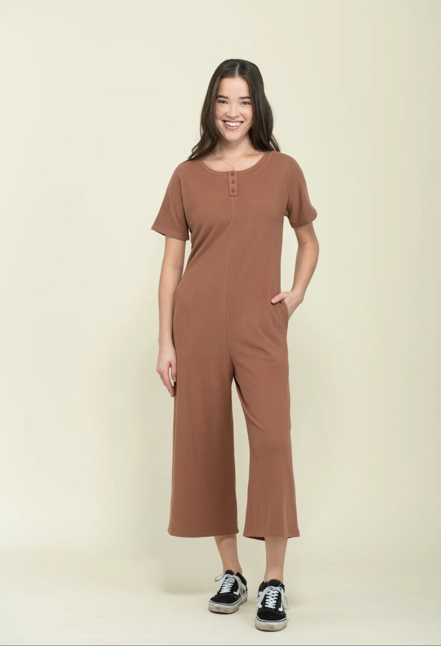 Jonie brushed jersey jumpsuit by Orb - Camel - Blue Sky Fashions & Lingerie