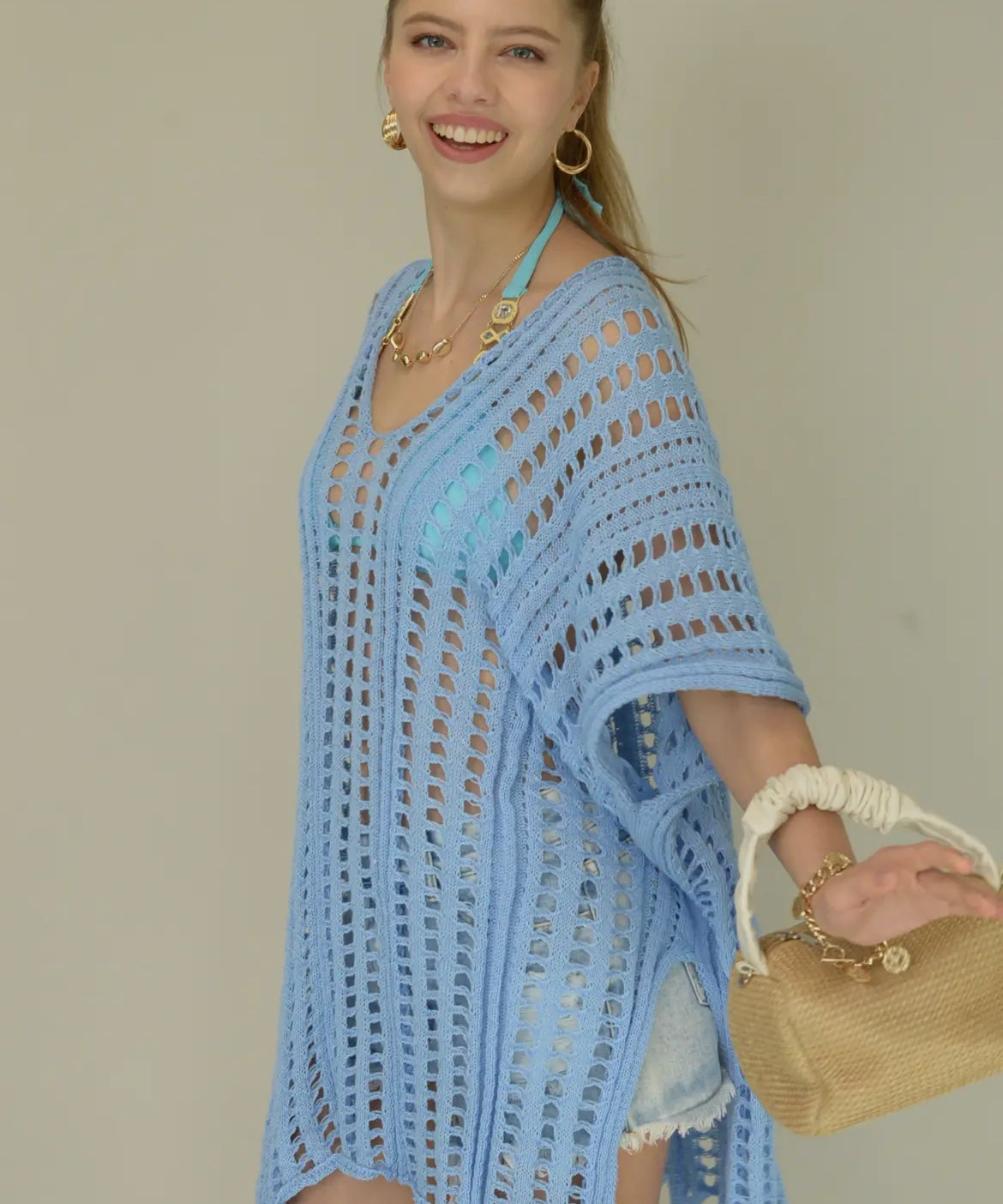 Knit coverup dress - light blue - Blue Sky Fashions & Lingerie