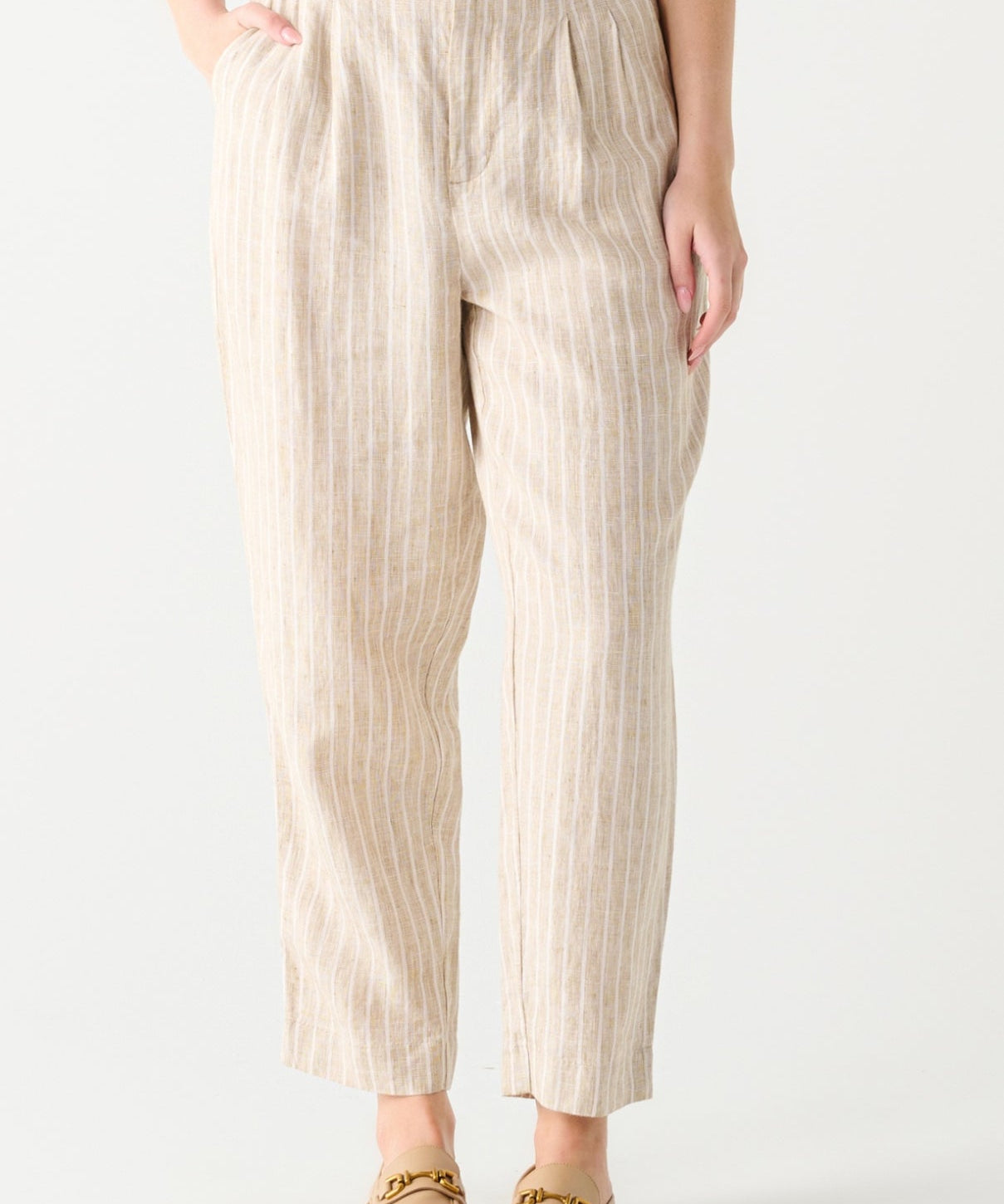 Linen blend tapered striped pants by Black Tape - Blue Sky Fashions & Lingerie