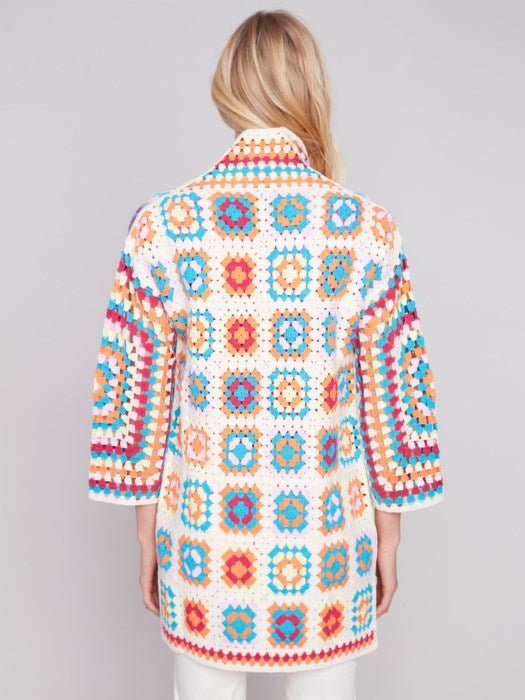 Long Color Block Crochet Cardigan by Charlie B - Blue Sky Fashions & Lingerie