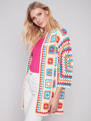 Long Color Block Crochet Cardigan by Charlie B - Blue Sky Fashions & Lingerie
