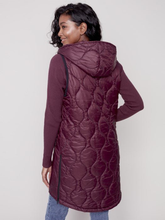 Long Quilted Vest with Hood - port - Blue Sky Clothing & Lingerie