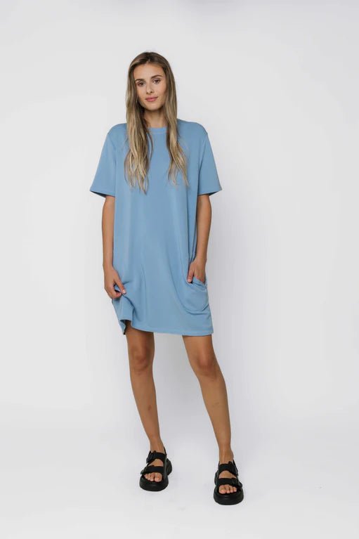 NELL-LUXE FLEECE TEE DRESS - Sky Blue - Blue Sky Fashions & Lingerie