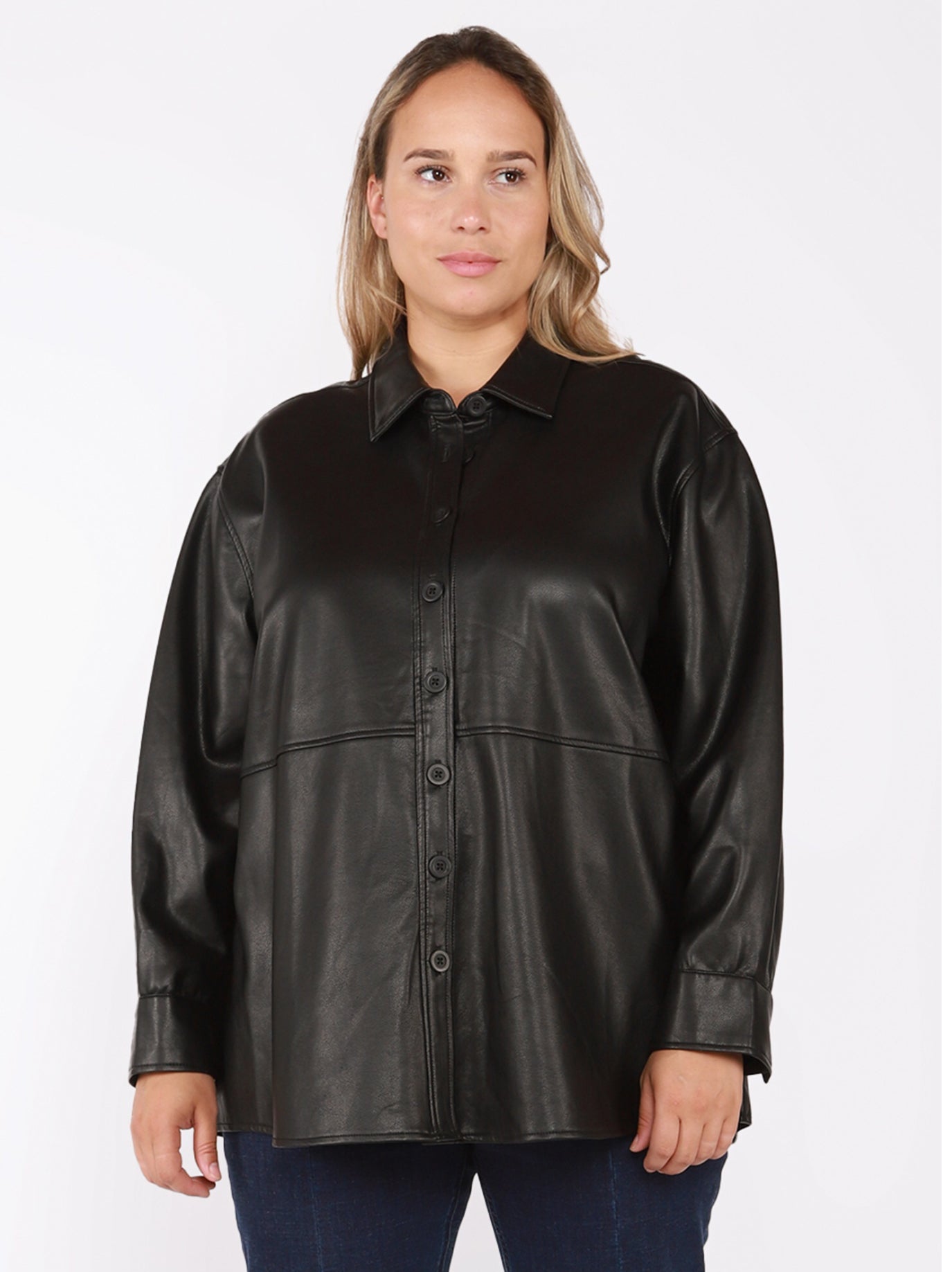 Plus size faux leather shirt - black - Blue Sky Clothing & Lingerie