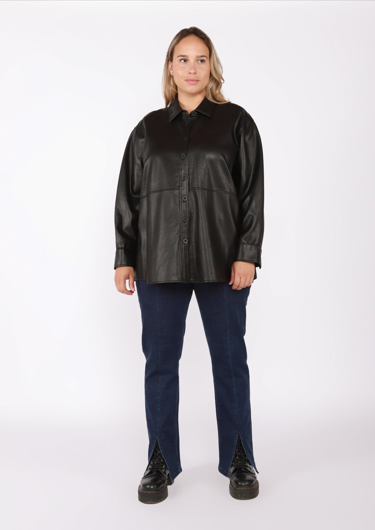 Plus size faux leather shirt - black - Blue Sky Clothing & Lingerie