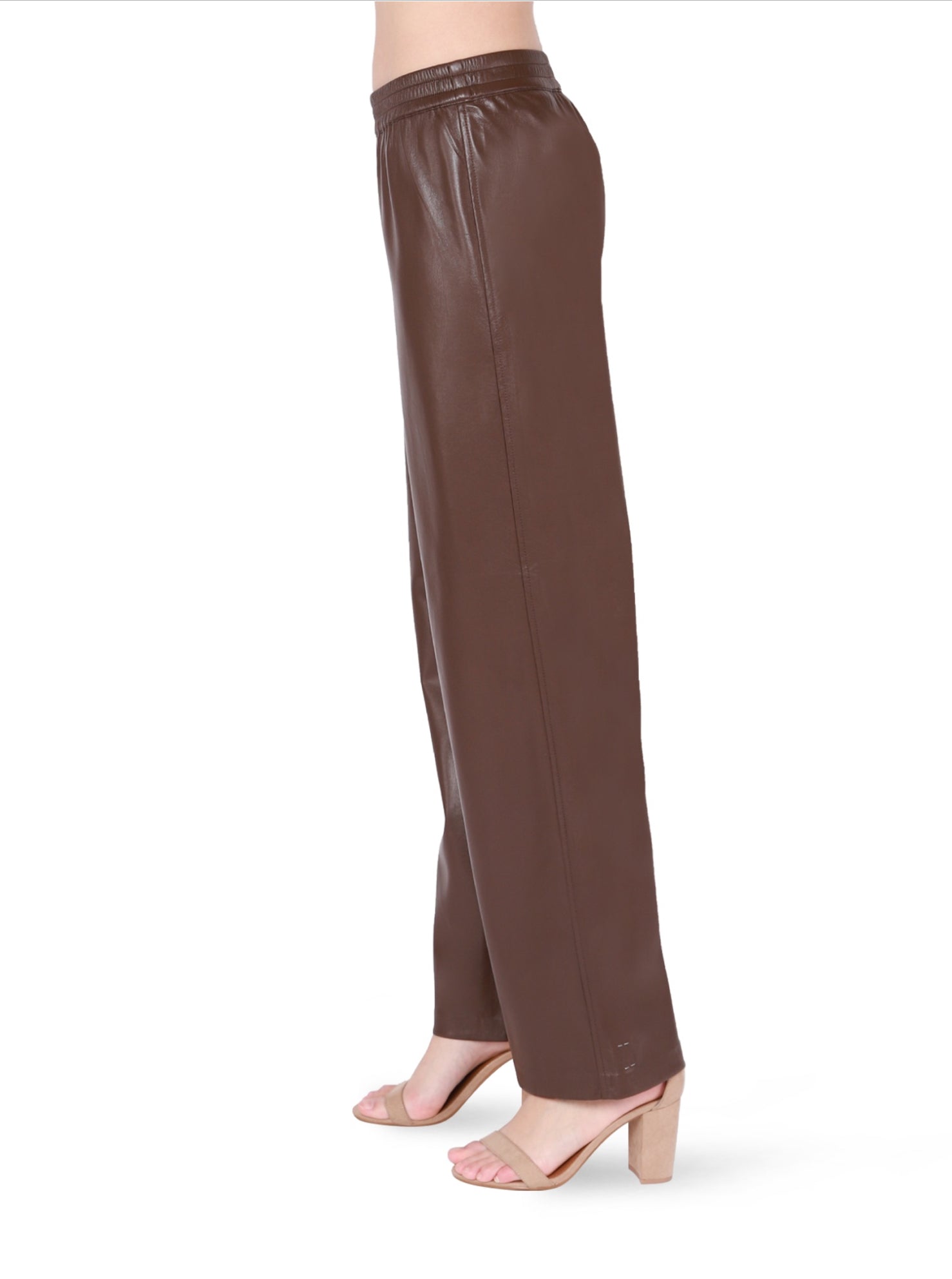 Pull on wide leg faux leather pants by Black Tape - milk chocolate brown - Blue Sky Fashions & Lingerie