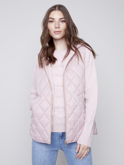 Quilted Puffer Vest with Hood-Powder - Blue Sky Clothing & Lingerie
