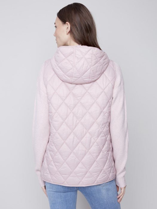 Quilted Puffer Vest with Hood-Powder - Blue Sky Clothing & Lingerie