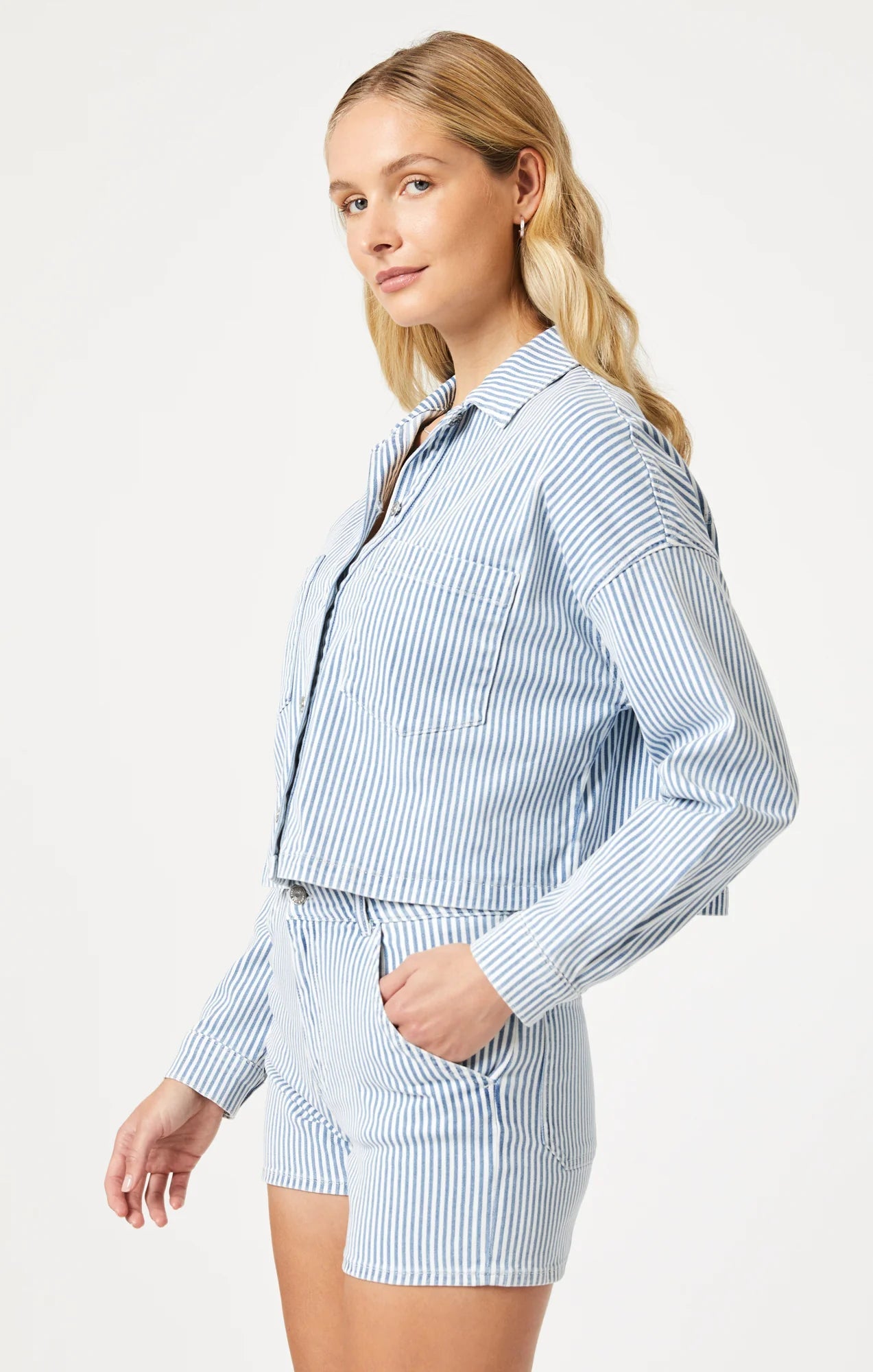 Rayna Denim Shirt - Stripe Denim - Blue Sky Fashions & Lingerie