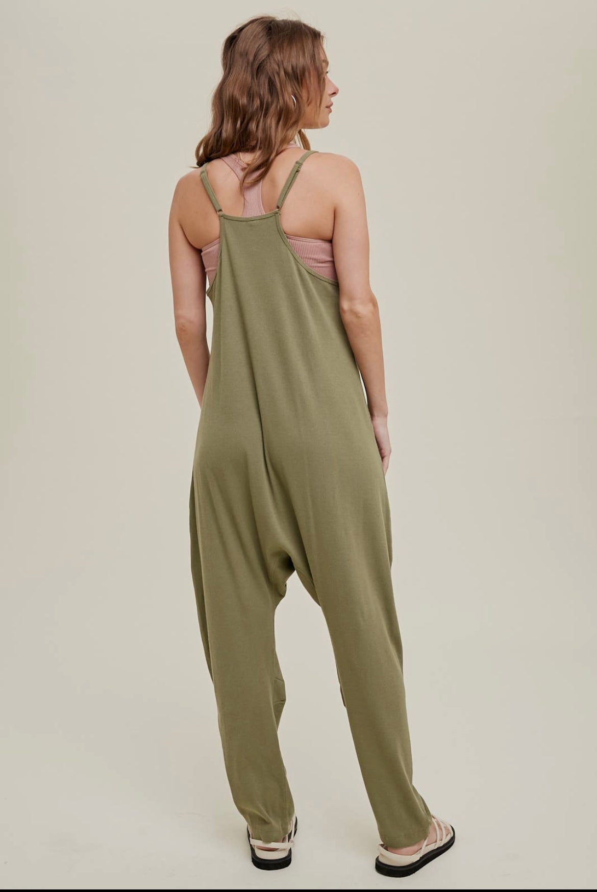 Ribbed knit jumpsuit with pockets - olive - Blue Sky Clothing & Lingerie