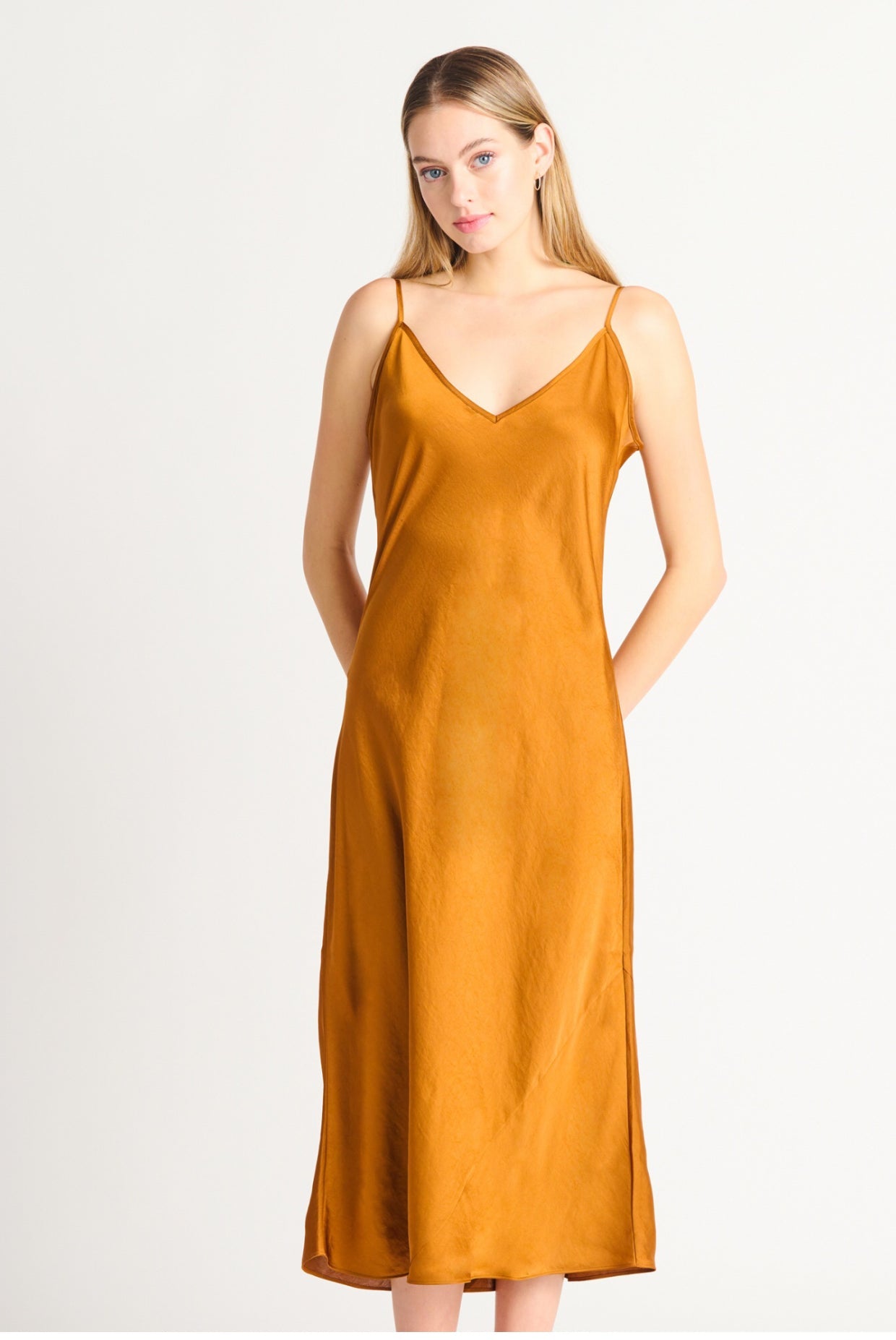 Satin Slip Dress - luxury golden brown - Blue Sky Clothing & Lingerie