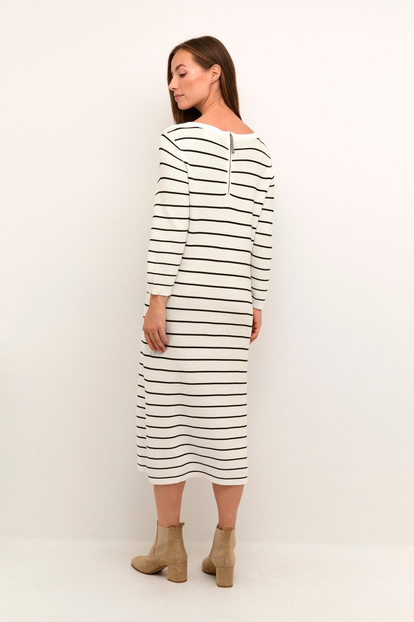 Sillar Knit Striped Dress by Cream - black/cream - Blue Sky Fashions & Lingerie