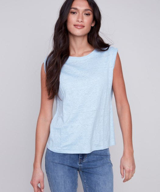Sleeveless Solid Linen Top - Sky - Blue Sky Fashions & Lingerie