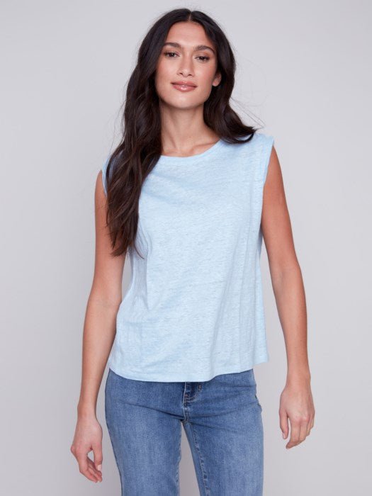 Sleeveless Solid Linen Top - Sky - Blue Sky Fashions & Lingerie