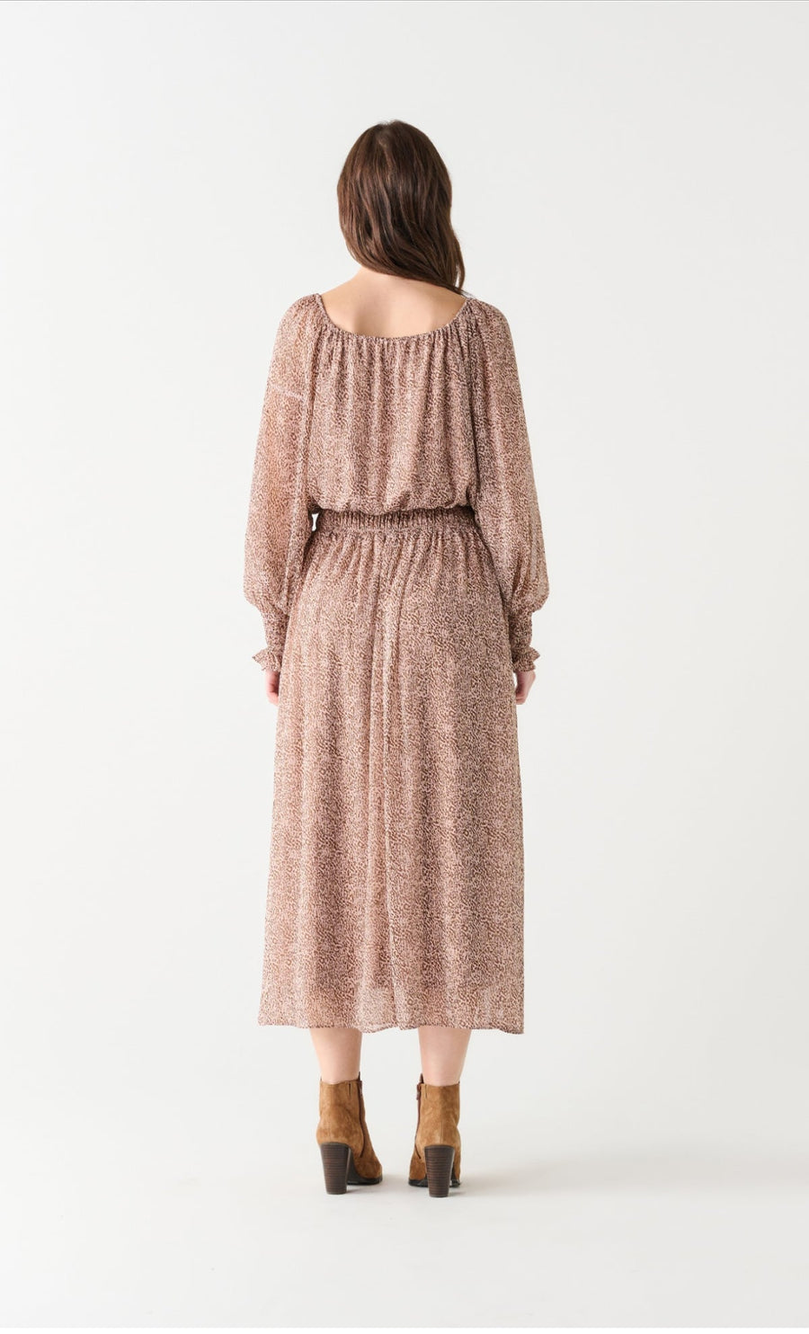 Smocked waist midi dress by Black Tape - brown/pink animal print - Blue Sky Fashions & Lingerie