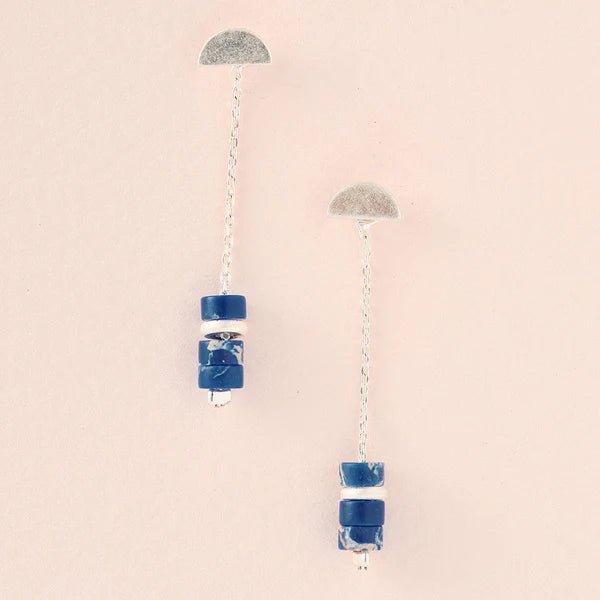 Stone Meteor Thread/Jacket Earring - Lapis/Silver - Blue Sky Fashions & Lingerie