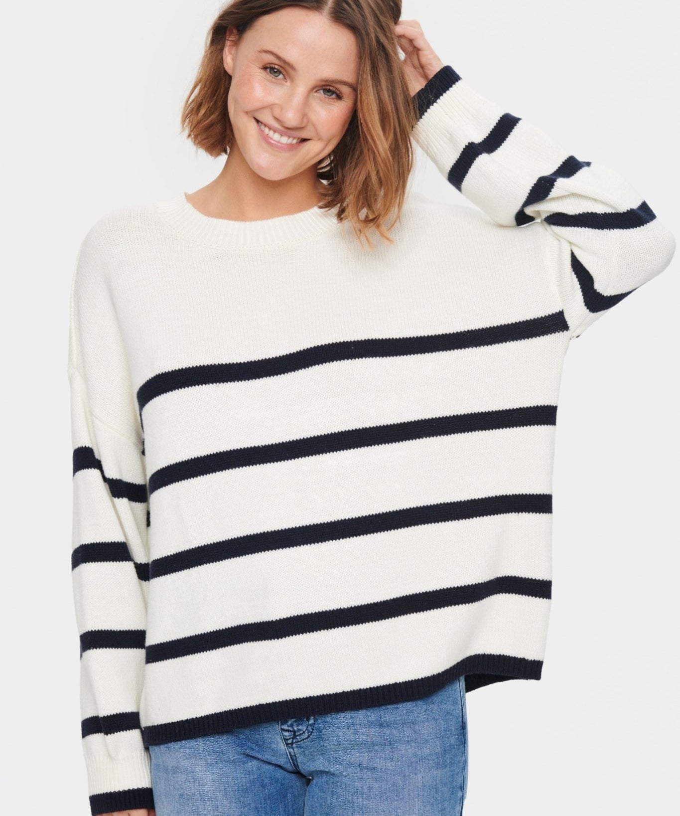 Terna Striped Sweater by Saint Tropez - Ice - Blue Sky Fashions & Lingerie