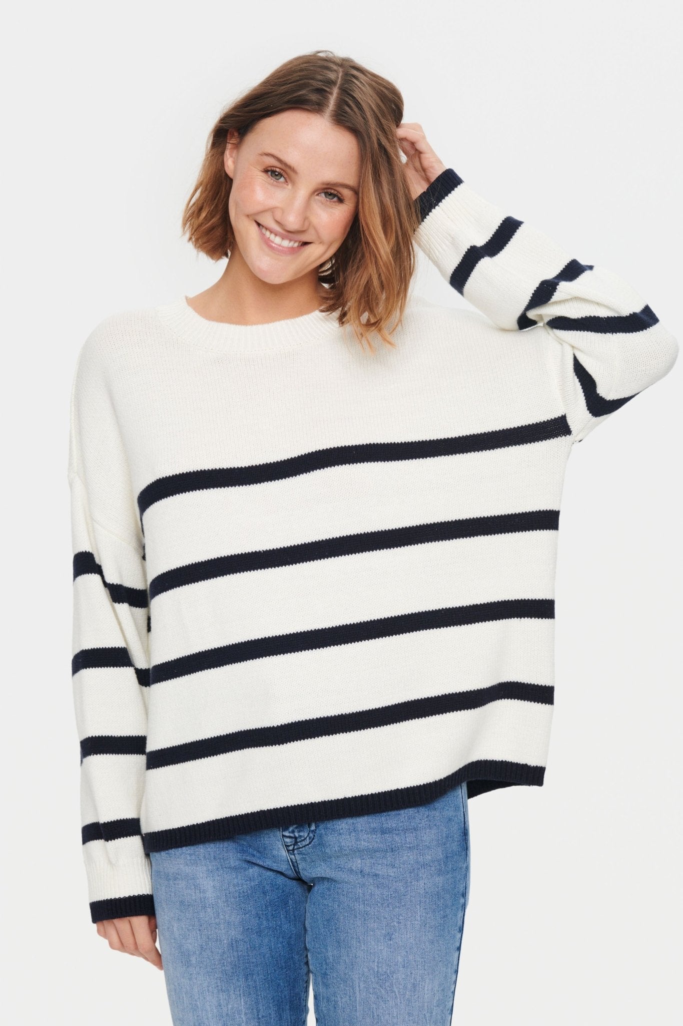 Terna Striped Sweater by Saint Tropez - Ice - Blue Sky Fashions & Lingerie