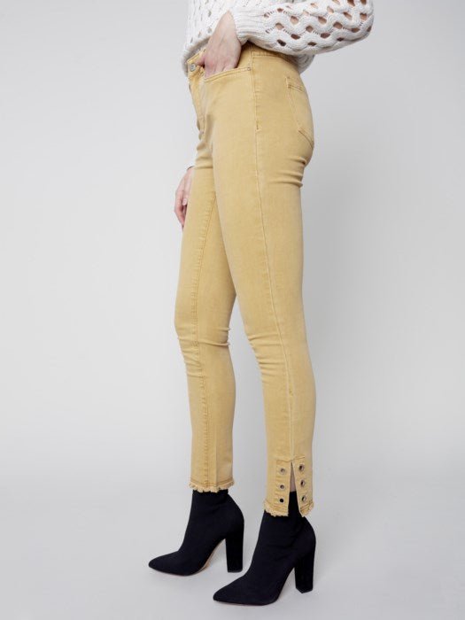 Twill Jeans with Eyelet Hem Detail - Gold - Blue Sky Clothing & Lingerie