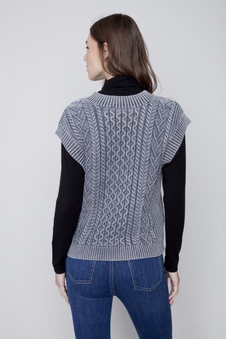 V-neck Cable knit Sweater vest - carbon - Blue Sky Clothing & Lingerie