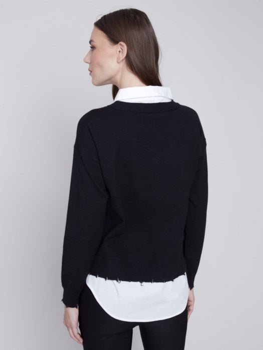 V-neck Fooler Sweater - black - Blue Sky Clothing & Lingerie