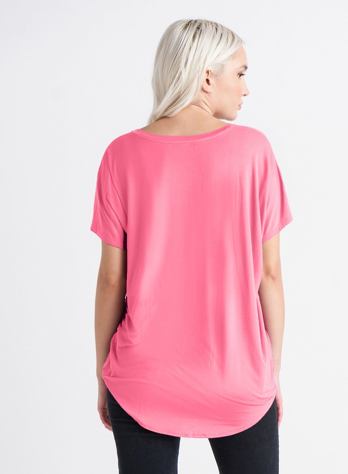 V Neck Knit Tee - Hot Pink - Blue Sky Clothing & Lingerie