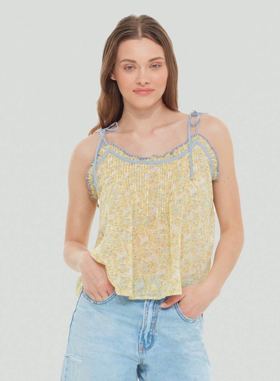 YELLOW BLUE FLORAL TANK - Blue Sky Clothing & Lingerie