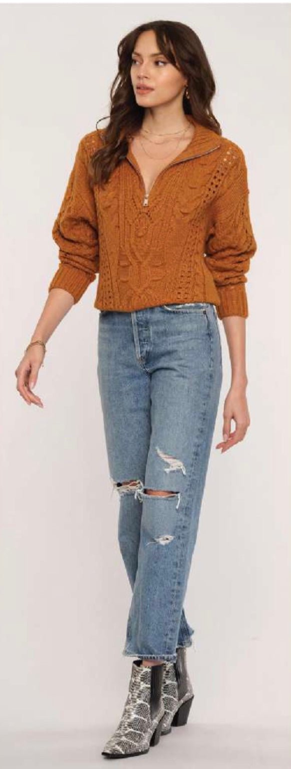 Zoe Half Zip Sweater by Heartloom - rust - Blue Sky Clothing & Lingerie